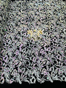 Iridescent Pink/White Sequin on Stretch Velvet With Two Tone Sequins all Over 5mm Shining Sequins Flip By The Yard