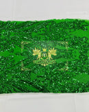 Emerald Green Sequin Fabric on a Mesh 4 Way Stretch Sequins Fabric Sold By The Yard