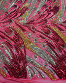 Multi Color Iridescent Sequins - Damask Net Fancy Design 4 Way Stretch Fabric By Yard