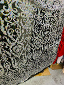 Holographic Silver Damask Geometric Sequins - 4 Way Stretch Sequins Sold BTY