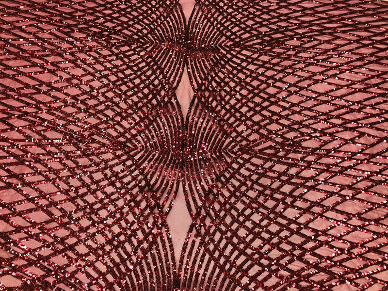 Mia Fabrics Diamond Sequin Fabric - by the yard - on a Power Mesh 4 Way Stretch Lace Fabric