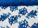 Royal Blue 3D Floral Design Embroider and Beaded With Pearls On a Mesh Lace-Prom-Dresses By The Yard