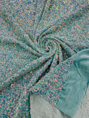 Clear Iridescent Sequin Fabric on Mint Stretch Velvet - by the yard | Sequins Velvet 2way Stretch