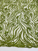 Olive Bridal Lace, Beaded Fabric - by the yard - Embroidered Design with Beads and Sequins