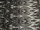 Black Sequins Fabric on Mesh, Damask Design 4 Way Stretch Sequin Fabric Sold By The Yard
