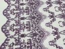 Lilac Damask Design Beaded Fabric, Embroidered with Beads Wedding Bridal Sold By Yard