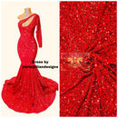 Red Sequin on Red Stretch Velvet With Luxury Sequins all Over 5mm Shining Sequins 2-way Stretch 58/60” (Choose The Quantity)