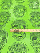 Big Skull Vinyl Fabric - Lime Green - Skull Print Vinyl Fabric, Upholstery, Faux Leather 54” Sold By Yard