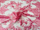 Bubble Gum Pink Floral Bridal Lace - By The Yard - Damask Design Embroidered on Mesh Lace Fabric