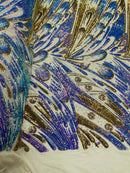 Multi Color Iridescent Sequins - Damask Net Fancy Design 4 Way Stretch Fabric By Yard