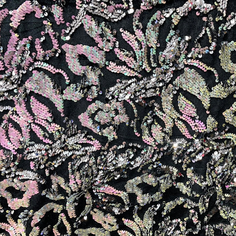 Pink iridescent/Silver Sequin on Stretch Velvet With Two Tone Sequins all Over 5mm Shining Sequins Flip By The Yard