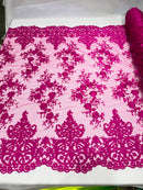 Bridal Lace - By The Yard - Floral Damask Design Embroidered on Mesh Lace Fabric