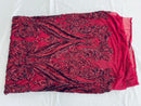 Burgundy Sequins Fabric on Mesh, Damask Design 4 Way Stretch Sequin Fabric Sold By The Yard
