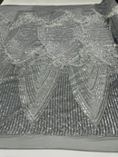 Iridescent Fringe Sequins on a Mesh, Fringe Design Embroidered on a Mesh 4way Stretch Fancy Sequin-Prom-Gown( Choose The Size )