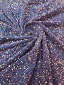 Dark Lavender Velvet Sequins Clear Iridescent Stretch Fabric - Velvet Sequins 2 Way Stretch Sold By Yard