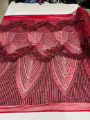 Iridescent Fringe Sequins on a Mesh, Fringe Design Embroidered on a Mesh 4way Stretch Fancy Sequin-Prom-Gown( Choose The Size )