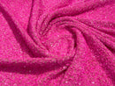 Neón Pink Sequins Fabric on Stretch Velvet - By The Yard - all Over 5mm Sequins 58”/60