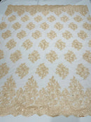 Lace Fabric - by yard - Corded Flower Embroidery With Sequins on a Mesh Lace Fabric For Wedding