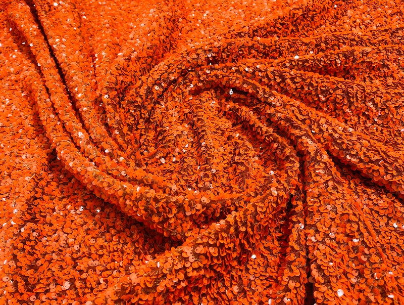 Burnt Orange Sequins Fabric on Stretch Velvet - By The Yard - all Over 5mm Sequins 58”/60