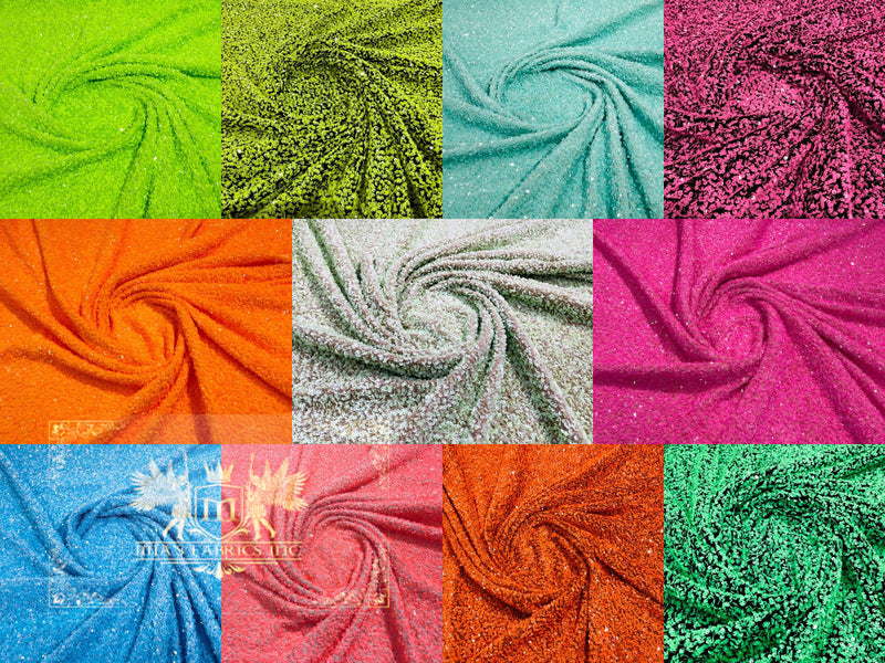 Neón Sequins Fabric on Stretch Velvet - By The Yard - all Over 5mm Sequins 58”/60