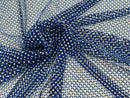 Fishnet Iridescent Rhinestones Fabric - Royal Blue - Spandex Fabric Fish Net with Crystal Stones by Yard