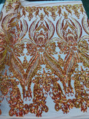 Iridescent Sequins Fabric on Mesh - by the yard - Damask Design 4 Way Stretch Sequin Fabric