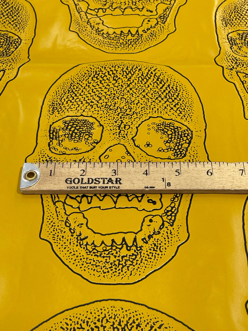 Big Skull Vinyl Fabric - Yellow - Skull Print Vinyl Fabric, Upholstery, Faux Leather 54” Sold By Yard
