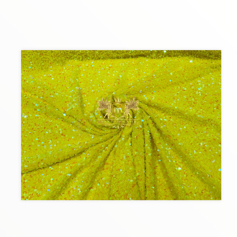 Yellow Iridescent Sequin on Stretch Velvet With Luxury Sequins Shining 2-Way Stretch(Pick a Size)