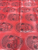 Big Skull Vinyl Fabric - Red - Skull Print Vinyl Fabric, Upholstery, Faux Leather 54” Sold By Yard