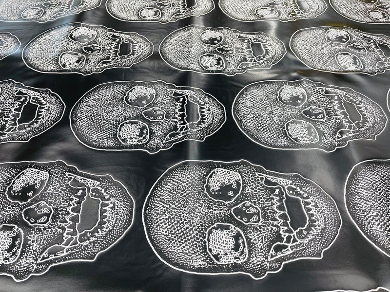 Big Skull Vinyl Fabric - Black - Skull Print Vinyl Fabric, Upholstery, Faux Leather 54” Sold By Yard