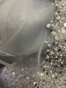 Beaded Sequins Mesh Fabric - Silver - Embroidered Beaded Wedding Bridal Fabric with Sequins By The Yard