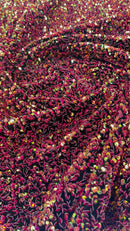 Multi color Sequins Fabric on Black Stretch Velvet - By The Yard - all Over 5mm Sequins 58”/60