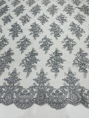 Flower Lace Fabric - by yard - Floral Clusters Embroidered Lace Mesh Fabric