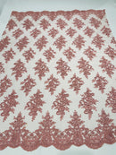Flower Lace Fabric - by yard - Floral Clusters Embroidered Lace Mesh Fabric
