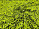 Lime Green Sequins Fabric on Black Stretch Velvet - By The Yard - all Over 5mm Sequins 58”/60
