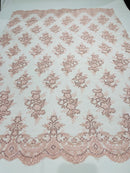 Flower Lace Fabric - by yard - Floral Clusters Embroidered Lace Mesh Fabric