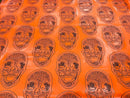 Big Skull Vinyl Fabric - Orange - Skull Print Vinyl Fabric, Upholstery, Faux Leather 54” Sold By Yard