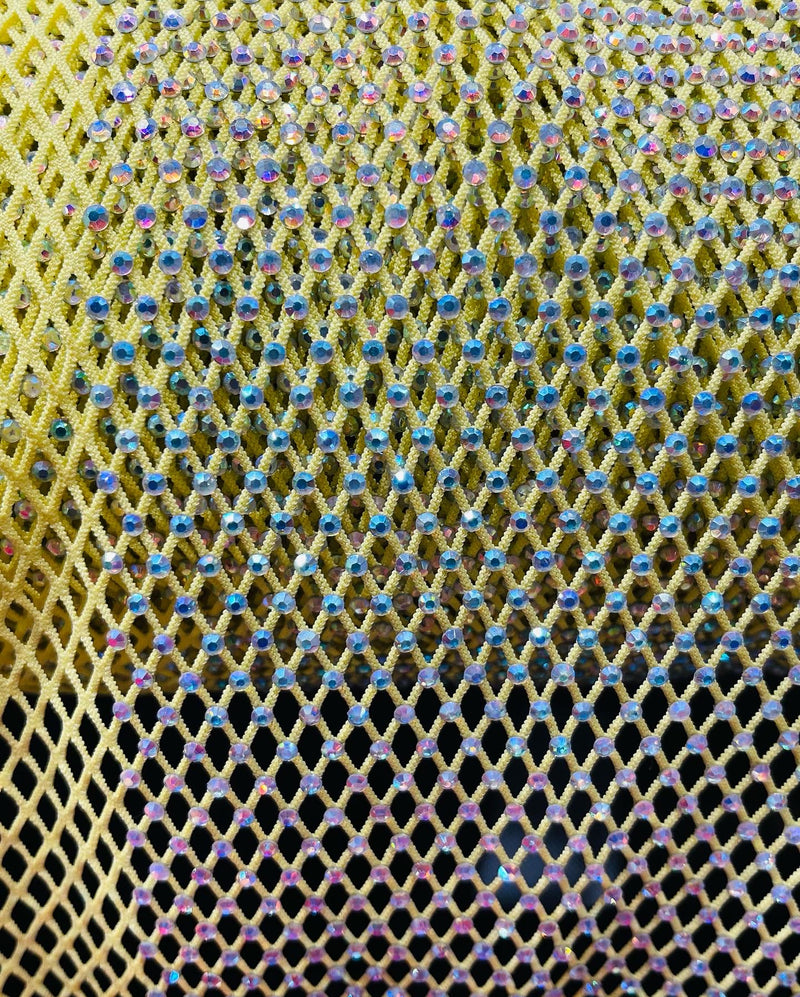 Fish Net Spandex Rhinestone Fabric - Solid Spandex Fish Net Rhinestone