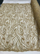 Honey Gold Bridal Lace, Beaded Fabric - by the yard - Embroidered Design with Beads and Sequins