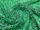 Green Sequins Fabric on Black Stretch Velvet - By The Yard - all Over 5mm Sequins 58”/60