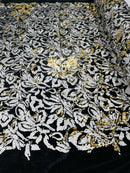 White/Gold Sequin on Stretch Velvet With Two Tone Sequins all Over 5mm Shining Sequins Flip By The Yard