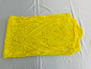 Yellow Sequins Fabric on Mesh, Damask Design 4 Way Stretch Sequin Fabric Sold By The Yard