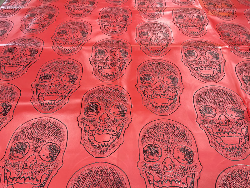 Big Skull Vinyl Fabric - Red - Skull Print Vinyl Fabric, Upholstery, Faux Leather 54” Sold By Yard