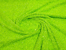 Neón Lime Green Sequins Fabric on Stretch Velvet - By The Yard - all Over 5mm Sequins 58”/60