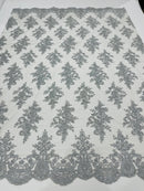 Flower Lace Fabric - by yard - Floral Clusters Embroidered Lace Mesh Fabric