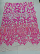 Iridescent Sequin Fabric - Candy Pink - 4 Way Stretch Royalty Lace Sequin By Yard