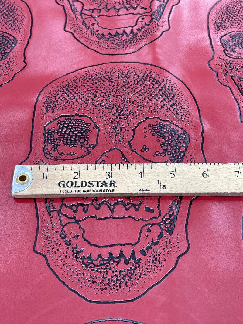 Big Skull Vinyl Fabric - Red - Skull Print Vinyl Fabric, Upholstery, Faux Leather 54” Sold By Yard