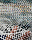 Fishnet Iridescent Rhinestones Fabric - White - Spandex Fabric Fish Net with Crystal Stones by Yard