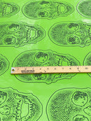 Big Skull Vinyl Fabric - Lime Green - Skull Print Vinyl Fabric, Upholstery, Faux Leather 54” Sold By Yard