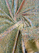 Clear Iridescent Sequin Fabric | on Gold Stretch Velvet | by the yard | Sequins Velvet 2-way Stretch